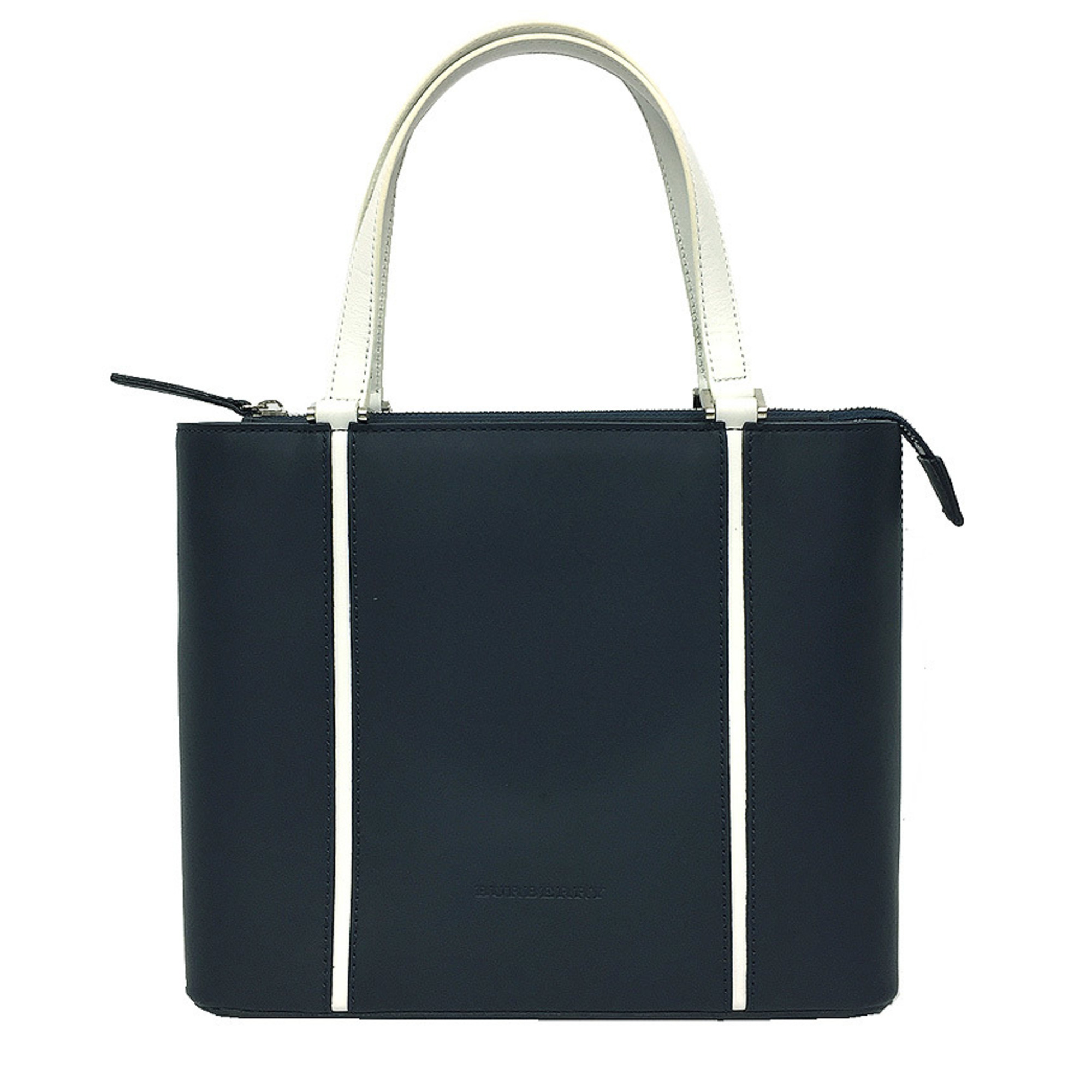 Burberry Leather Tote Bag Navy X White Men's Women's